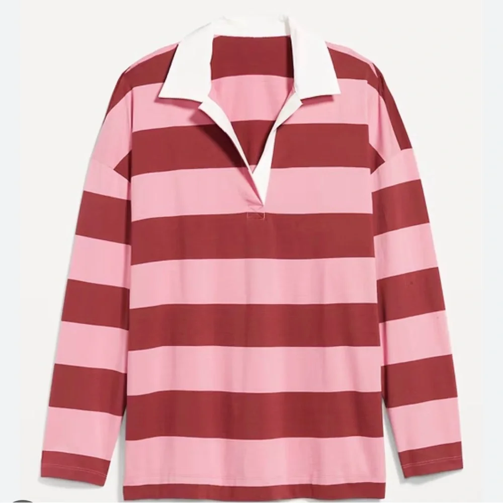 Old Navy Women's Long Sleeve Rugby Shirt - Maroon and Pink - Picture 2 of 2